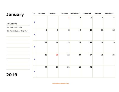 Blank Calendar Template Horizontal Calendar Printable Free