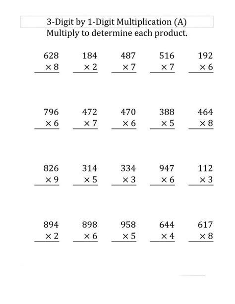Multiplication Sums For Class 4 Worksheet