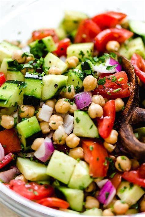 Simple to make with fresh salad ingredients and herbs. Chickpea Salad with Cucumbers and Tomatoes | Recipe in ...