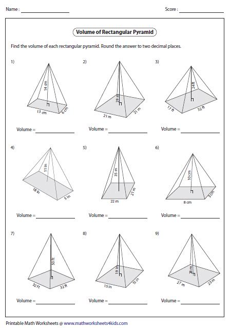 Round your answers to the nearest tenth, if necessary. Volume Worksheets