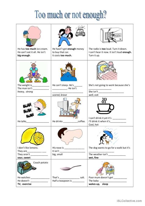 Too Much Or Not Enough English Esl Worksheets Pdf And Doc