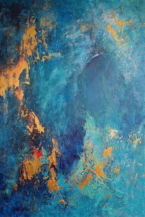 Large Modern Abstract Acrylic Art Abstract Blue And Gold Painting With