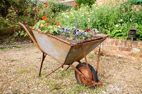 Decorative Garden Wheelbarrow With Flowers — Stock Photo
