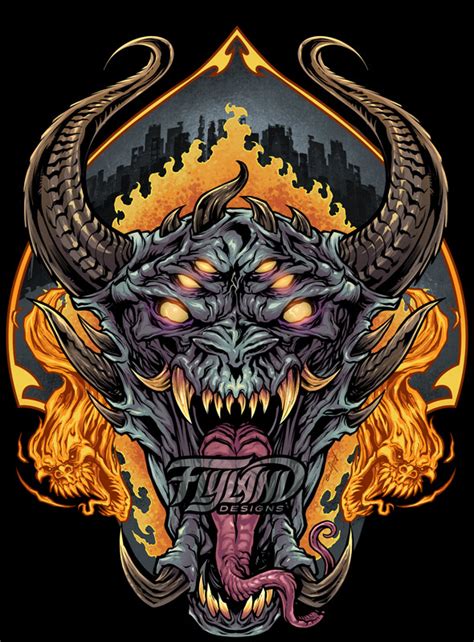 Demon Face With Fire Skulls Flyland Designs Freelance