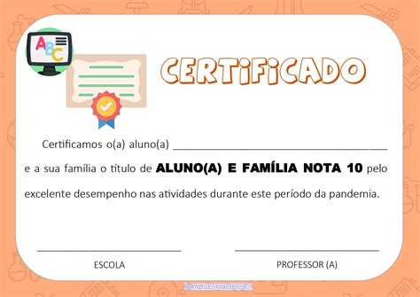 Certificado Alunoa E FamÍlia Nota 10