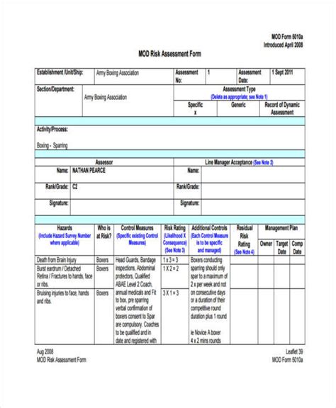 Free Risk Assessment Forms In Pdf Ms Word Riset
