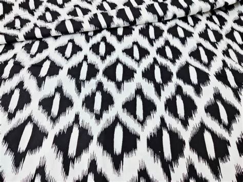 Black And White Ikat Print Cotton Fabric Geometric Fabric Etsy