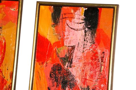 Mid Century Abstract Expressionist Oil Paintings Signed Griffin Pair
