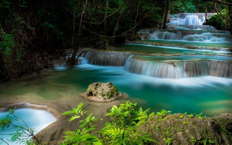 Landscape Nature Blue Waterfall Tropical Forest