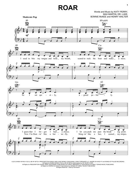 Roar Sheet Music By Katy Perry Piano Vocal And Guitar Right Hand