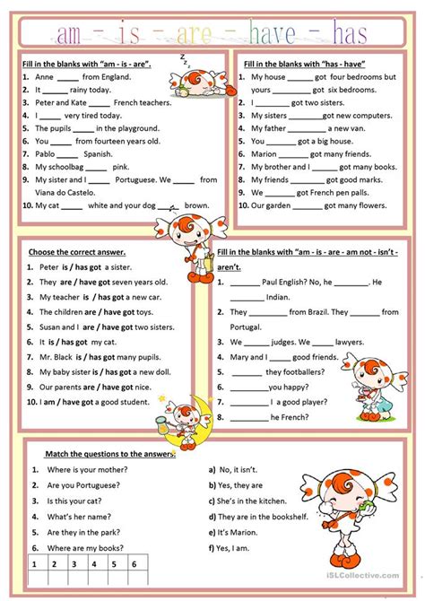 You have two subjects in anor phrase: Am, is, are, has, have worksheet - Free ESL printable ...