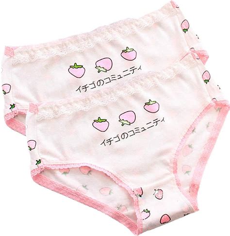 Yomorio Cute Lace Strawberry Panties Womens Anime Underwear Soft Low Waist Cotton Panty For
