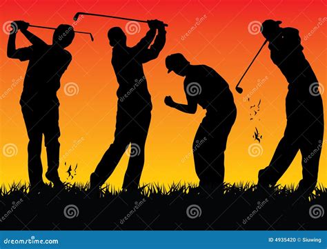 Silhouette Golf Players With Sunset Stock Vector Illustration Of