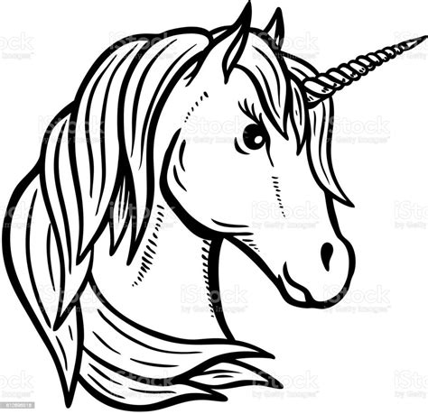 Unicorn Head Hand Drawn Illustration Isolated On White Background