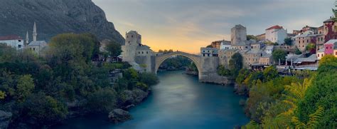 Landscape Nature River Old Bridge City Mountain Trees