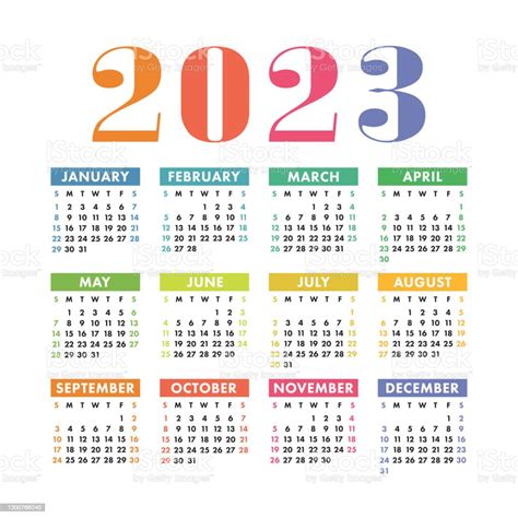 Calendar 2023 English Colorful Vector Square Wall Or Pocket Calender