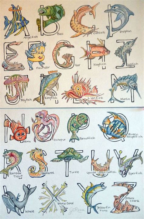 Fish Alphabet For My Beautiful Niece Mia Watercolor Ink Artwork