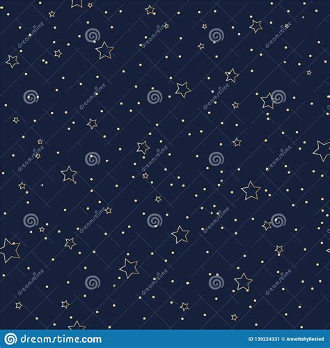Seamless Night Sky Pattern With Stars And Marine Blue Background Stock