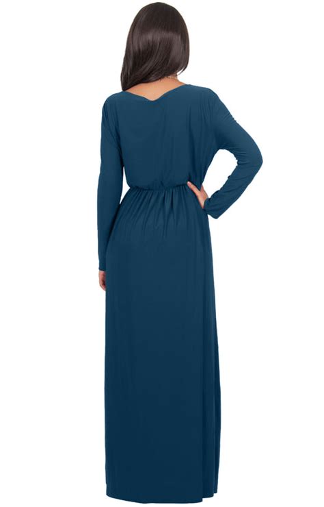 Skylar Long Sleeve Empire Waist Modest Fall Flowy Maxi Dress Gown Gcgme