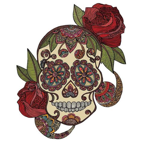Day Of The Dead Skull With Roses Wall Sticker Decal Sugar Skull By V