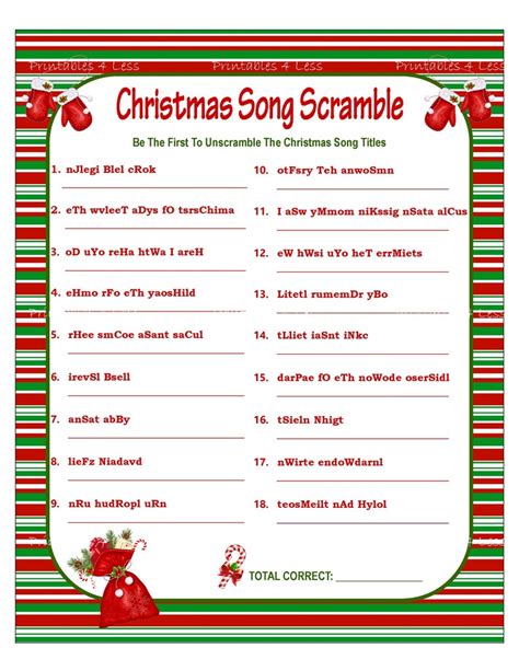 Christmas Scramble Christmas Song Game Printable Christmas