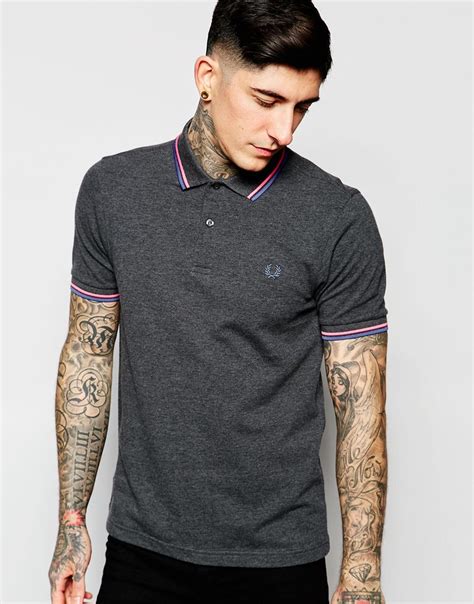 Lyst Fred Perry Polo Shirt With Tipping Slim Fit In Grey In Gray For Men