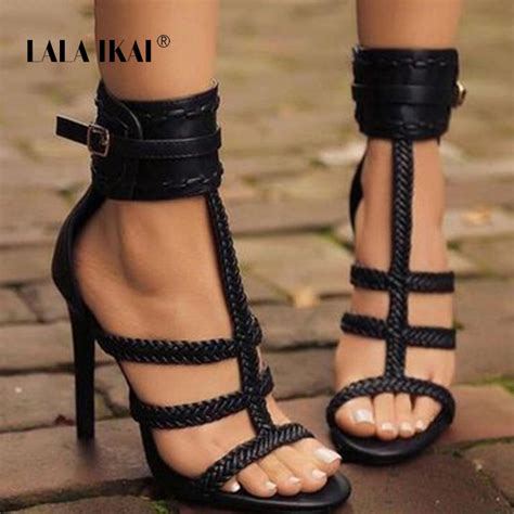 Lala Ikai Women Summer High Heels Sandals Ladies Sexy Party Pu Leather Gladiator Bandage Cross