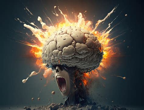 Human Brain Exploding On A Solid Background Mind Blown Concept Stock
