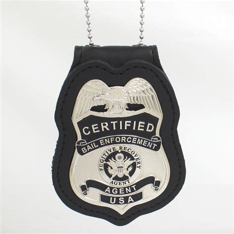 Bail Certified Fugitive Recovery Agent Metal Badge 2 34 Inch And Leather