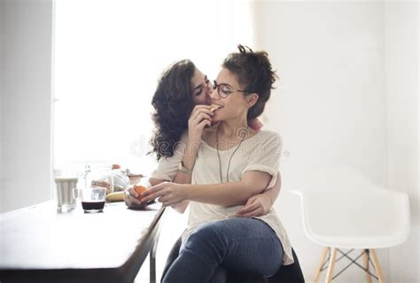 Lesbian Couple Together Indoors Concept Stock Image Image Of Breakfast Home