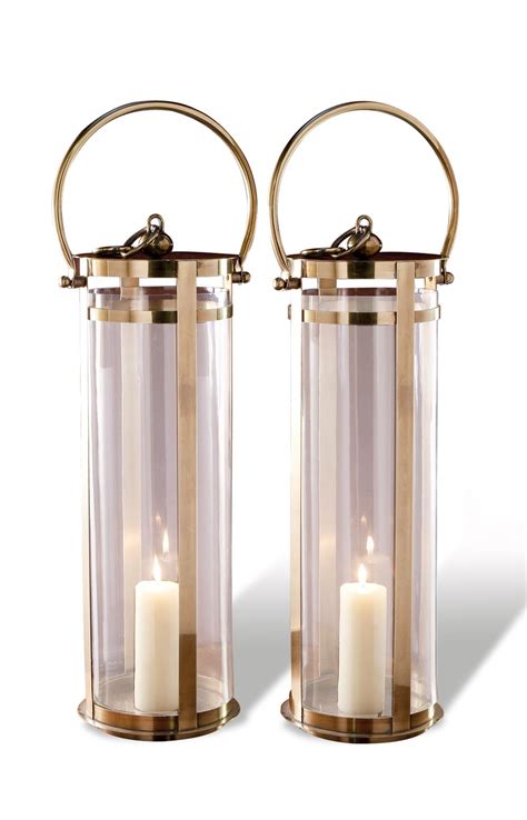 Overstock.com has been visited by 1m+ users in the past month Santos Large Modern Brass Floor Lanterns - Pair | Kathy ...