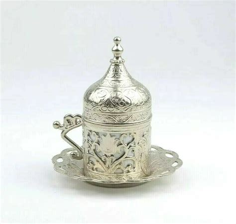 Ottoman Turkish Silver Metal Turkish Coffee Saucers Cups Delight Bowl