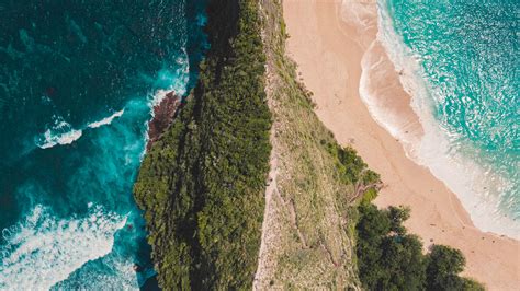 Download Wallpaper 3840x2160 Ocean Island Aerial View Surf Shore