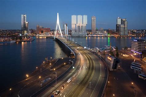 Erasmus Bridge Rotterdam Majestic Road Over The Maas River
