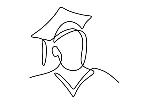 Continuous One Line Art Drawing Of Happy Graduation Student Wearing