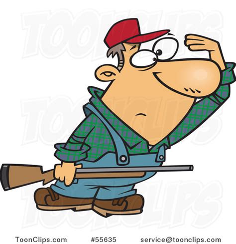 Cartoon Farmer Or Hunter Shielding His Eyes And Holding A Rifle 55635