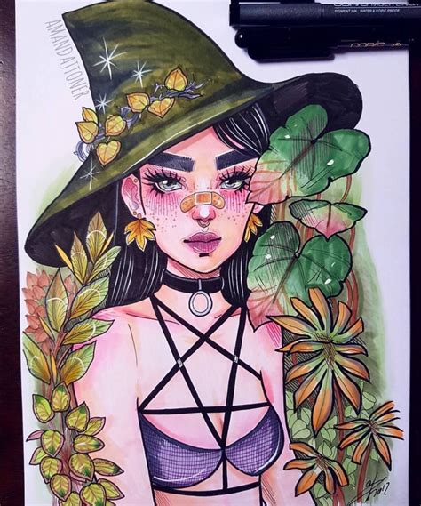 A Drawing Of A Woman Wearing A Green Hat With Flowers Around Her Neck