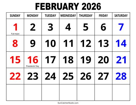 February 2026 Calendar Free Printable Diy Projects Patterns