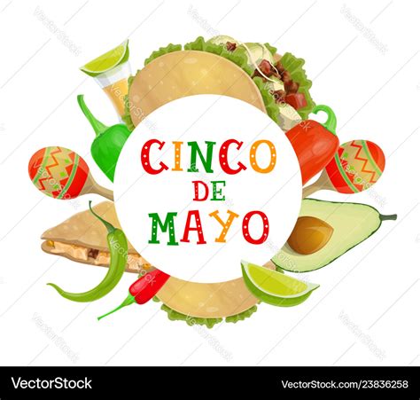 Cinco De Mayo Fiesta Tacos Tequila And Maracas Vector Image