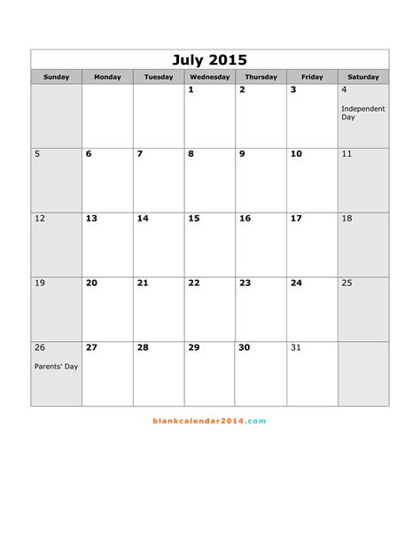 9 Best Images Of Free Printable July Calendar Templates 2015 Free