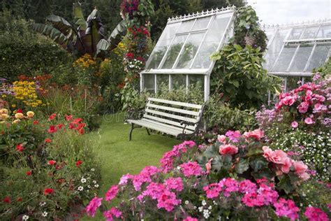 Cottage Garden Seat And Greenhouse Stock Photo Image Of Garden Cottage