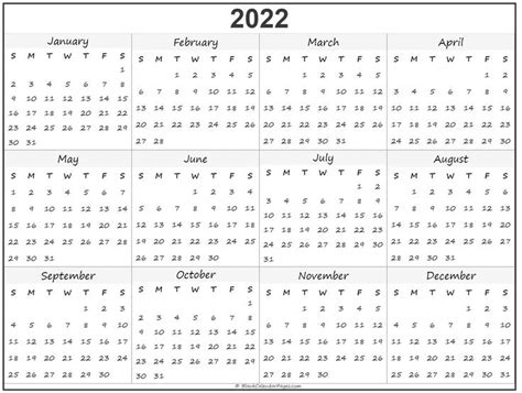 Blank Year Long Calendar 2022 Calendar Printables Printable Yearly