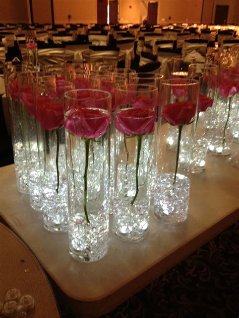Single Rose In Cylinder Vase With Submersable Leds Quinceanera