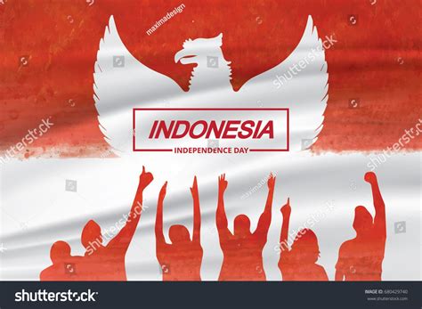 Indonesia Independence Day Celebration With Flag And People Vector