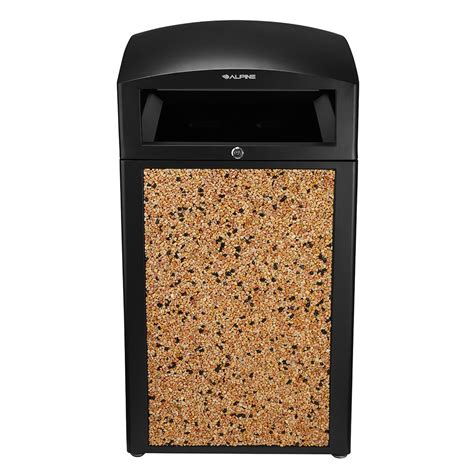 Outdoor garbage can information and reviews. Alpine Industries 472-40-STO 40 gal Outdoor Decorative Trash Can - Metal, Stone