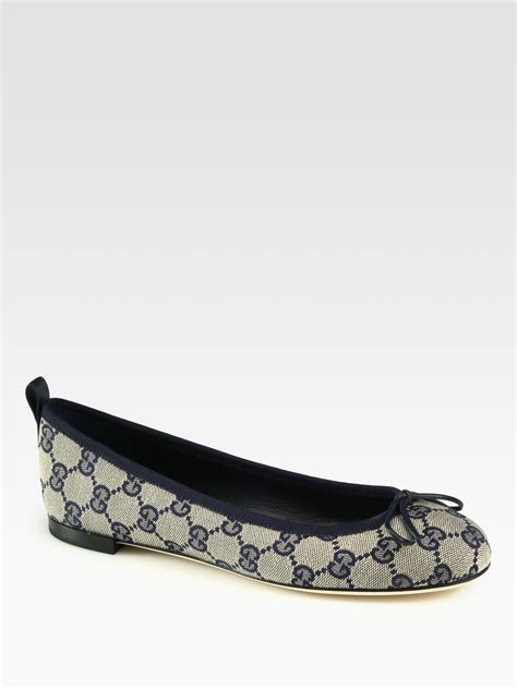 Lyst Gucci Ali Canvas And Leather Ballet Flats In Gray