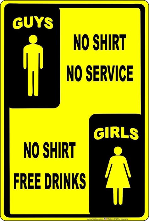 No Shirt No Service Free Drinks Funny Sign Aluminum Metal Sign Vintage