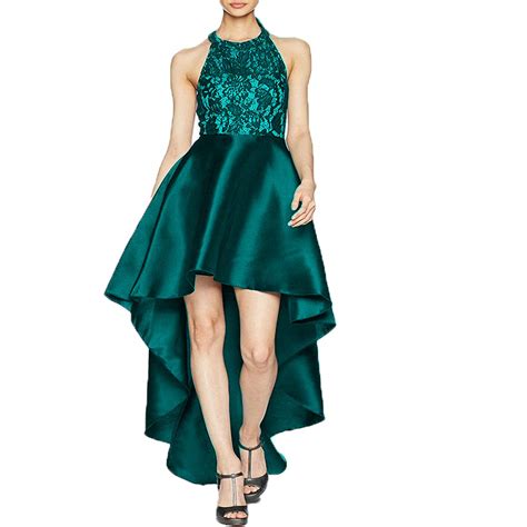 Dimei Lace High Low Prom Dress Satin Evening Gowns Teal