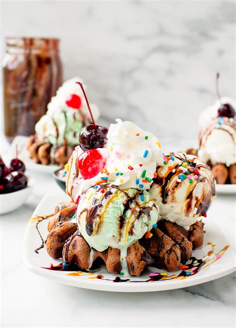 Brownie Batter Waffle Ice Cream Sundaes