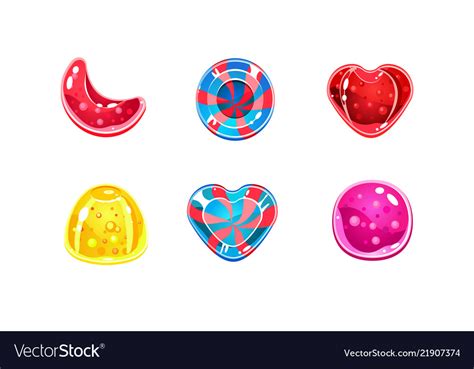 Glossy Candies Set Sweets Different Shapes Vector Image